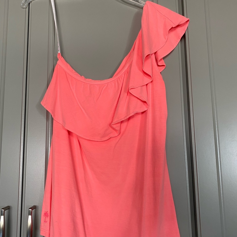 Lilly Pulitzer one shoulder coral ruffle top large